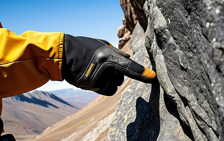 A close-up shot of an adventurous person's hands wearing advanced technical climbing gloves, fingers naturally curved around a textured rock surface, demonstrating exceptional grip and precision. The gloves are meticulously designed, appearing like a second skin, with subtle reinforced patches and pre-formed fingers, showcasing modern, durable synthetic fibers. The background hints at a majestic, sunlit mountain landscape. The person is fully clothed in appropriate outdoor adventure attire. safe for work, appropriate content, fully clothed, modest, perfect anatomy, correct proportions, natural pose, well-formed hands, proper finger count, professional outdoor photography, high quality, sharp focus.