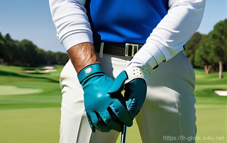 프로 골프 선수들이 선호하는 장갑 - **Prompt 2: Resilience in Challenging Conditions**
    A dynamic, mid-shot of a determined female go...