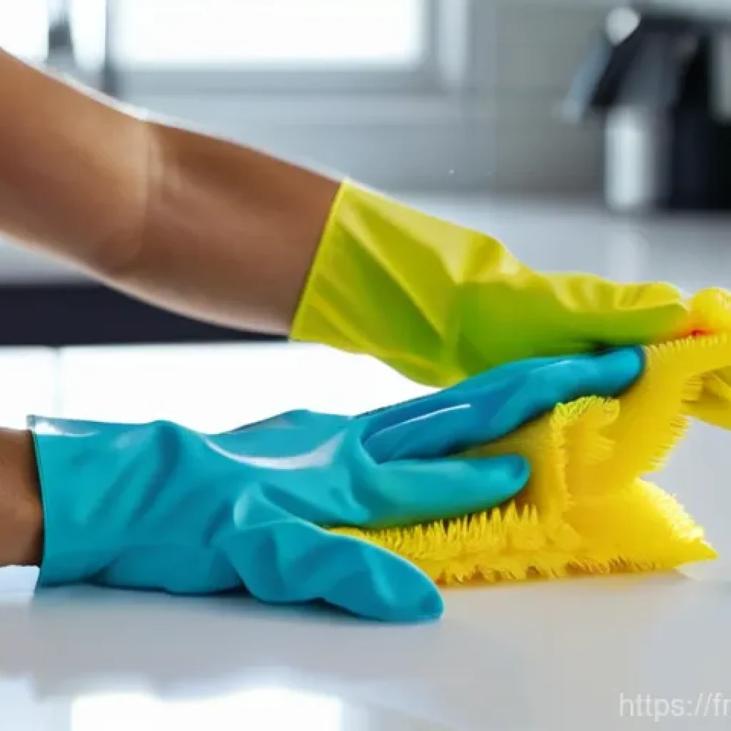 청소용 고무 장갑 내구성 평가 - **Prompt 1: Versatility in Cleaning Gloves**
    "An adult person, dressed in comfortable, modest cl...
