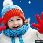 어린이 캐릭터 장갑 트렌드 - A vibrant winter scene featuring a young child wearing colorful children&rsquo;s gloves made from a natura...